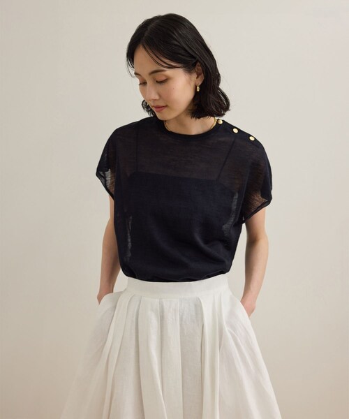 ROPE'（ロペ）の「ラミー フレンチスリーブプルオーバー/サマーニット（ニット/セーター・レディース・ベージュ/ネイビー/ブルー・F）」の2枚目の写真