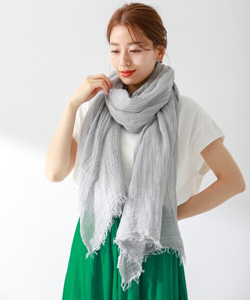 URBAN RESEARCH Sonny Label（アーバンリサーチサニーレーベル）の「イタリア製リネンストール（ストール/ショール・レディース・オレンジ/ネイビー/Lグレー・one）」の5枚目の写真