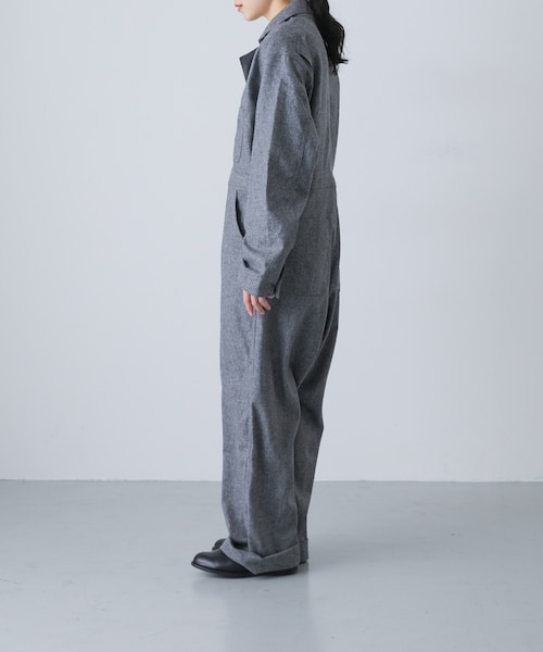 【美品】かぐれ　リネンノースリーブオールインワン　ブラック　麻100% 美品】かぐれ リネンノースリーブオールインワン ブラック 麻100