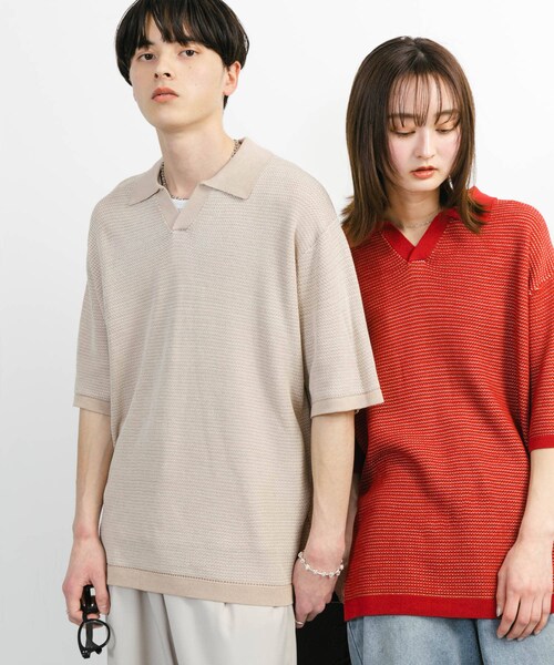 SENSE OF PLACE by URBAN RESEARCH(センスオブプレイスバイアーバンリサーチ)の「『ユニセックス』『洗濯可』ミックススキッパーニット(ニット/セーター・メンズ・L.BEIGE/OLIVE/RED・M/L)」の15枚目の写真