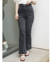 MERCURYDUO | ベルト付デニムセミフレアパンツ(デニムパンツ)