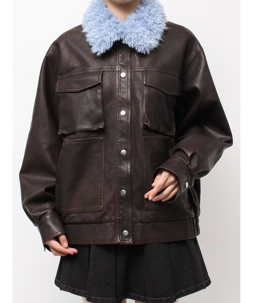 CALNAMUR（カルナムール）の「ファーカラーフェイクレザーモンスターブルゾン（ブルゾン・レディース・ブラック/ブラウン/ベージュ・F）」の9枚目の写真