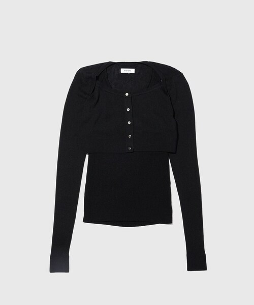 ADAM ET ROPE'(アダムエロペ)の「【BASICKS/ベイシックス】Layered Rib Knit(その他トップス・レディース・ブラック/グレー・XS)」の1枚目の写真