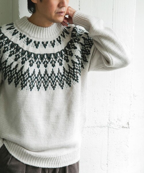 URBAN RESEARCH DOORS（アーバンリサーチドアーズ）の「求心柄モックネックニット（ニット/セーター・メンズ・OFF/BROWN/CHARCOAL・M/L）」の10枚目の写真