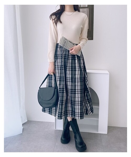 nissen（ニッセン）の「チェック柄ドッキングワンピース（ワンピース・レディース・アイボリー/ネイビー・M/L/LL）」の4枚目の写真