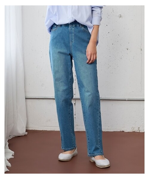 nissen（ニッセン）の「＜大きいサイズ＞超ラクチンデニムゆるストレートデニンスパンツ（ゆったりヒップ）（選べる２レングス)（パンツ・レディース・ユーズドブルー/オーバーダイベージュ/ブラック・L/LL/3L/4L/5L/6L/8L/10L）」の14枚目の写真