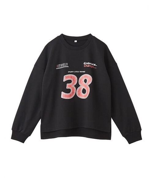 nissen（ニッセン）の「ビッグシルエットプリントスウェットトレーナー（女の子）（スウェット・キッズ・サックス/ピンク/杢グレー/オレンジ/黒/オフホワイト・140/150/160）」の2枚目の写真