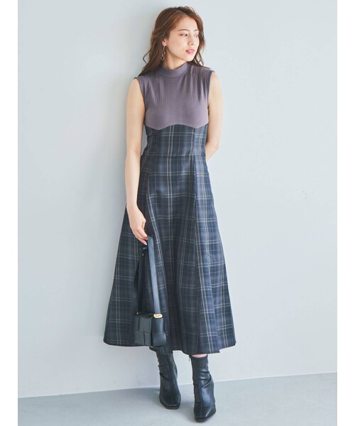 dazzlin（ダズリン）の「【WEB限定】チェックノースリーブコルセットワンピース（ワンピース・レディース・グレー/パープル/ブルー/ベージュ・M/S）」の3枚目の写真