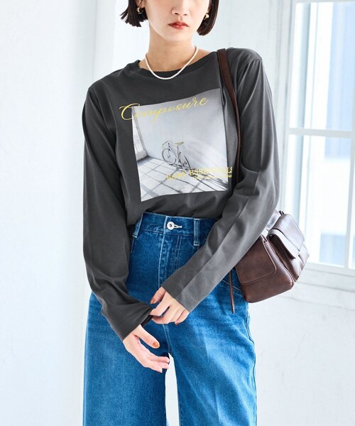 VIS（ビス）の「フォト＆ロゴアソートロングスリーブTシャツ（Tシャツ/カットソー・レディース・チャコール/ホワイト/ホワイト系/キナリ・F）」の11枚目の写真