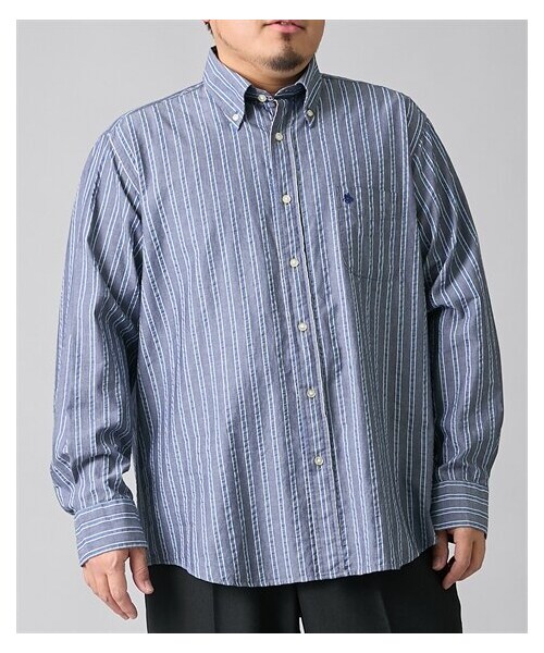 nissen（ニッセン）の「綿100％サッカー素材ボタンダウンストライプシャツ　POLO　BCS　【大きいサイズ】（シャツ/ブラウス・メンズ・510ブルー×グリーンストライプ/530グレー×ブルーストライプ・3L/4L/5L）」の6枚目の写真