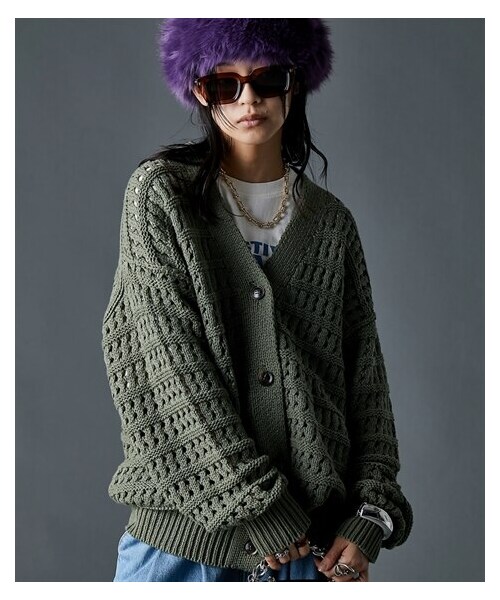 nissen（ニッセン）の「ポコポコVネックニットカーディガン＜大きいサイズ有＞GEVS.（カーディガン/ボレロ・レディース・カーキ/黒・6L/8L/10L）」の4枚目の写真