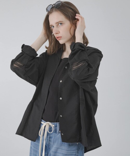 URBAN RESEARCH Sonny Label（アーバンリサーチサニーレーベル）の「ブロッキングレースコットンシャツジャケット（テーラードジャケット・レディース・キナリ/ブラック・Free）」の15枚目の写真