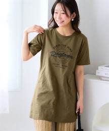 nissen | 大きいサイズ　【ひんやりコットン】綿１００％ＡラインプリントチュニックＴシャツ（接触冷感・UVカット）(チュニック)