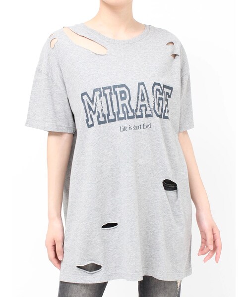 EVRIS（エヴリス）の「カットダメージBIG Tシャツ（Tシャツ/カットソー・レディース・グレー/レッド/ホワイト・F）」の3枚目の写真