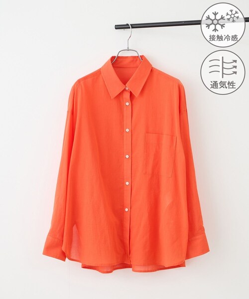ROPE' PICNIC(ロペピクニック)の「お着軽シャツシリーズ 無地・ストライプ 2WAYシアーブラウス/接触冷感・通気性(シャツ/ブラウス・レディース・ホワイト/ネイビー/ブルー/ブルー系/ピンク/イエロー/ラベンダー/ダークブラウン/サックス/オレンジ・F)」の10枚目の写真