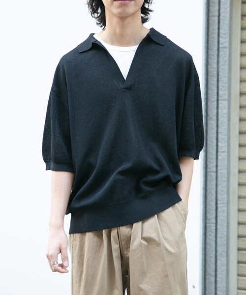 URBAN RESEARCH DOORS(アーバンリサーチドアーズ)の「FORK&SPOON リネンブレンドスキッパーニット(ニット/セーター・メンズ・LIGHTBLUE/BROWN/BLACK・4/5)」の6枚目の写真
