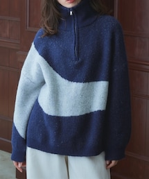 nissen | ハーフジップアップ配色ニュアンスデザインニットトップス ［Soiunique］(ニット/セーター)