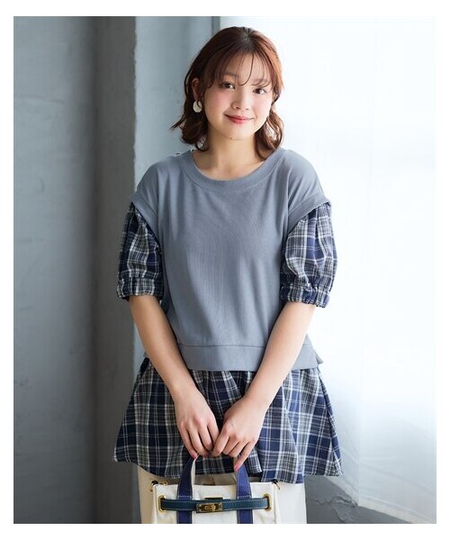 nissen（ニッセン）の「＜大きいサイズ＞異素材使いフェイクベストトップス（Tシャツ/カットソー・レディース・黒/ブルー・L/LL/3L/4L/5L/6L/8L/10L）」の10枚目の写真