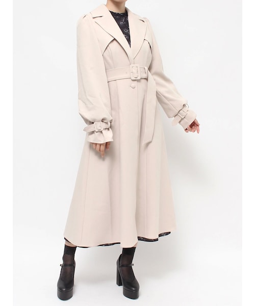 EATME ベルト付きボリュームスリーブコート（ブラック） -ファッション