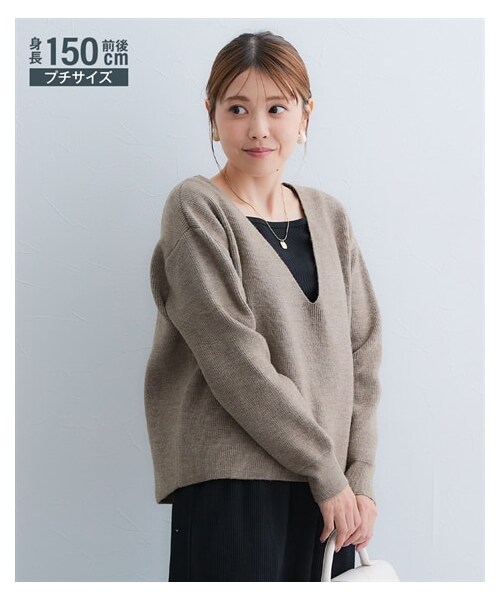 nissen（ニッセン）の「小さいサイズ　深Vネックニット　低身長さん・小柄女性（ニット/セーター・レディース・ブラウン杢/ピーコックブルー・P1/P2）」の5枚目の写真