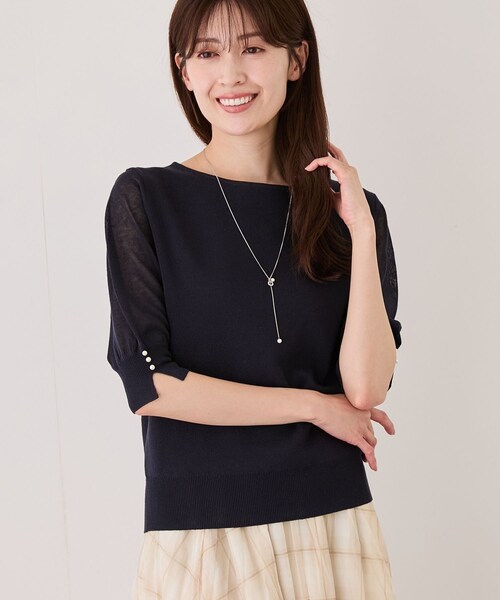 Jayro(ジャイロ)の「袖シアーパール付き半袖ニット(ニット/セーター・レディース・ブラック/ライトグレー/ホワイト系/ベージュ/ネイビー/ブルー系/ピンク・M)」の9枚目の写真
