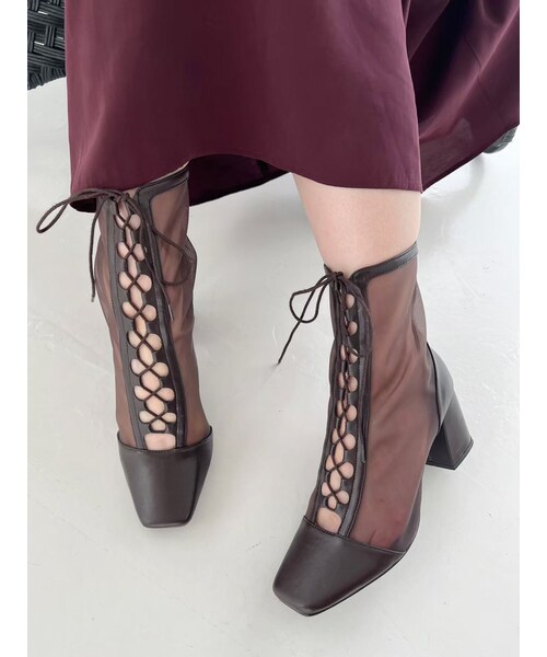 MERCURYDUO（マーキュリーデュオ）の「レースアップメッシュブーツ（ブーツ・レディース・アイボリー/ブラック/ブラウン・36/38）」の16枚目の写真