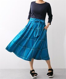 nissen | 【大きい胸専用】宇仁繊維・国産生地使用ドッキングワンピース（7分袖トップス×チェック柄スカート）(ワンピース)