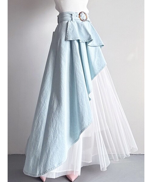 RESEXXY（リゼクシー）の「チュールボリュームスカート（デニムスカート・レディース・ブラック/アイスブルー/インディゴ・F）」の5枚目の写真