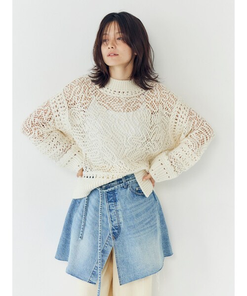 Ungrid（アングリッド）の「レーシー刺繍ルーズニット（ニット/セーター・レディース・オフホワイト/ブラック/レッド/グリーン・F）」の6枚目の写真