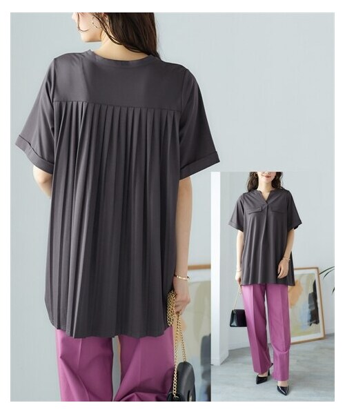 nissen（ニッセン）の「大きいサイズ 汗染みしにくい後ろプリーツデザインチュニック（UVカット・抗菌防臭・接触冷感）（チュニック・レディース・ターコイズ/ベイクドピンク/チャコールグレー・L/LL/3L/4L/5L/6L/8L/10L）」の10枚目の写真