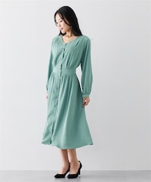 nissen | 【大きい胸専用】Vネックスタイルが良く見える２WAY 長袖 ワンピース（ポケット・裏地付）(ワンピース)