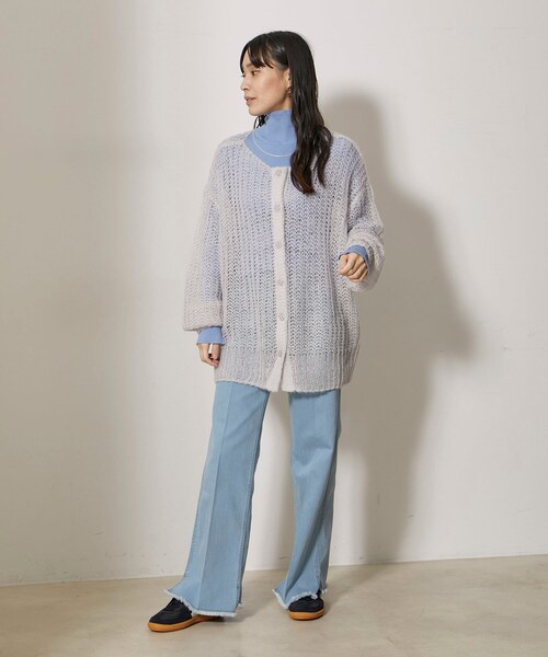 NERGY（ナージー）の「シアーモヘアニット2WAYカーディガン（カーディガン/ボレロ・レディース・ライトグレー/ダークブラウン/オレンジ・F）」の17枚目の写真