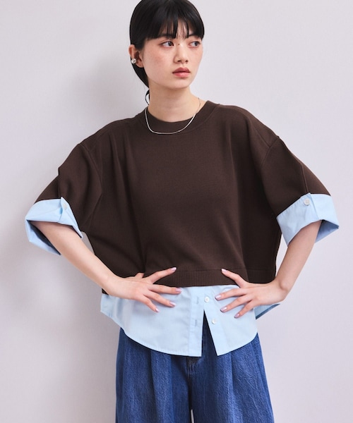 ADAM ET ROPE'(アダムエロペ)の「【WEB限定】シャツコンビニットプルオーバー(ニット/セーター・レディース・ブラック/グレー/ダークブラウン・F)」の3枚目の写真