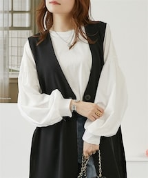 nissen | 異素材切替パフスリーブカットソー(Tシャツ/カットソー)