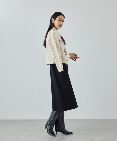 ROPE'（ロペ）の「【COOHEM(コーヘン)】BASIC TWEED VELVET JACKET（ノーカラージャケット・レディース・キナリ/ネイビー・F）」の14枚目の写真