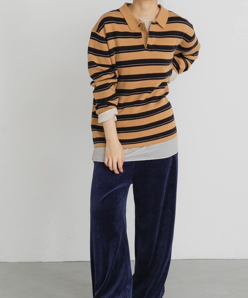 EKAL（エカル）の「ジャガードボーダーポロニット（ニット/セーター・レディース・ベージュ/ブラック/ブラウン・One）」の19枚目の写真