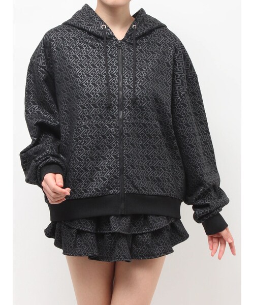 GYDA（ジェイダ）の「GG chain glitter print BIGパーカー（パーカー・レディース・グレー/ブラック・F）」の3枚目の写真
