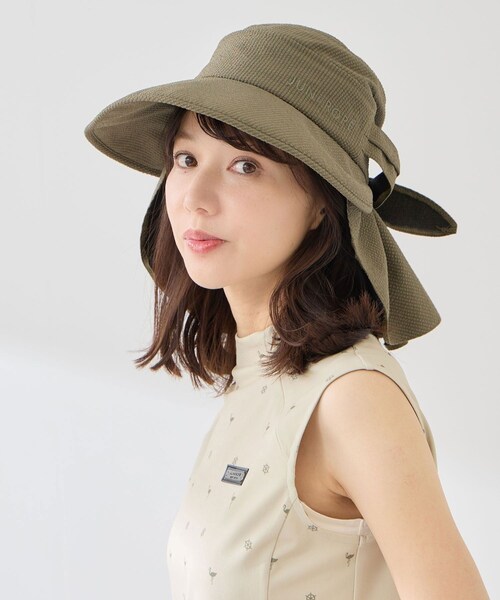 ROPE'（ロペ）の「クールマックスサッカー３ＷＡＹハット/UV・遮熱（ハット・レディース・ブラック/ホワイト/カーキ・F）」の5枚目の写真