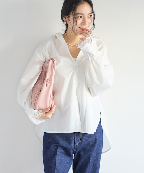 VIS(ビス)の「レーススリーブAラインシャツ(シャツ/ブラウス・レディース・グレー/ホワイト/サックス・F)」の1枚目の写真