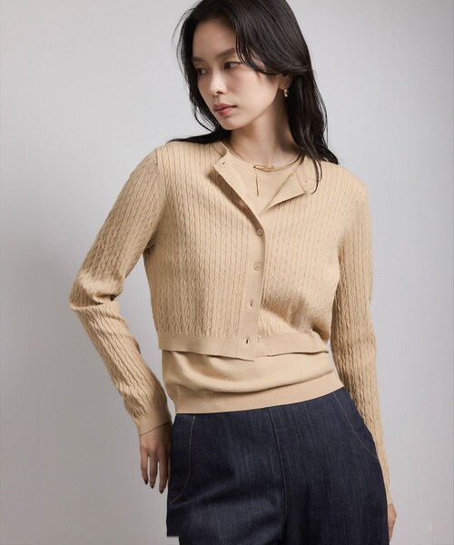 ROPE'(ロペ)の「ミニケーブルセパレートカーディガン(アンサンブル)/ イージーケア(カーディガン/ボレロ・レディース・ベージュ/ピンク系・F)」の5枚目の写真