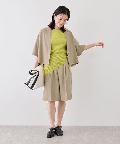 ROPE' PICNIC(ロペピクニック)の「シャーベットニット 透かし編みニットスカーフ/UVケア(バンダナ/スカーフ・レディース・オフホワイト/ダークブラウン/キミドリ・F)」の5枚目の写真