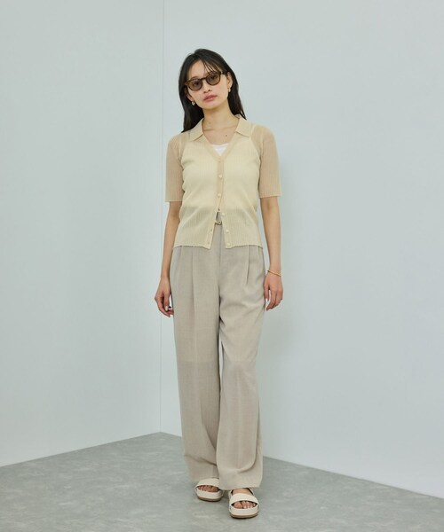 ROPE'（ロペ）の「【洗える】【WEB・一部店舗限定】シアーリブＶネックポロニット（ニット/セーター・レディース・ブラック/ベージュ/ターコイズ/ピンク・F）」の11枚目の写真