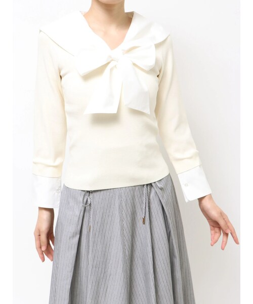 TONAL（トーナル）の「セーラードッキングニット（ニット/セーター・レディース・オフホワイト/グレー/ネイビー・M）」の2枚目の写真