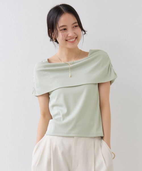 VIS(ビス)の「サイドギャザーオフショルダーカットソー/接触冷感(Tシャツ/カットソー・レディース・キナリ/ダークブラウン/ライトグリーン/レッド・F)」の18枚目の写真