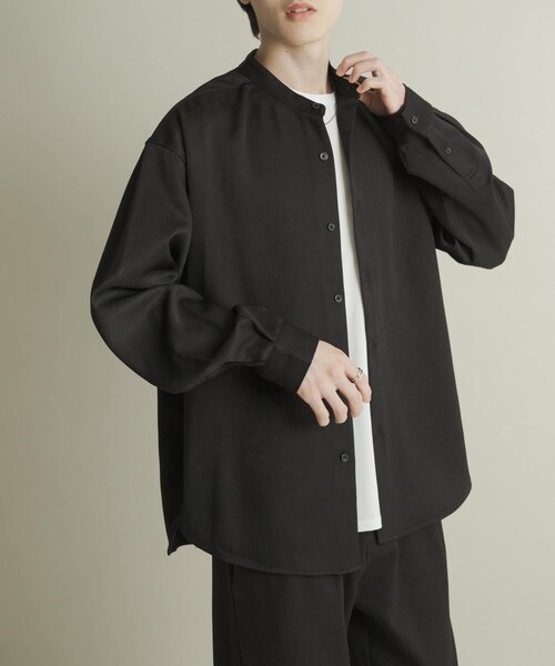 SENSE OF PLACE by URBAN RESEARCH（センスオブプレイスバイアーバンリサーチ）の「ウールライクバンドカラールーズシャツ（シャツ/ブラウス・メンズ・BLACK/CHARCOAL/GREIGE/D.NAVY/BEG CHECK・M/L）」の12枚目の写真