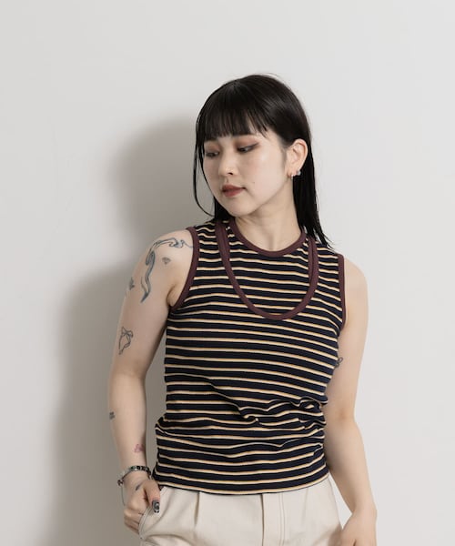 THE GOODLAND MARKET（ザグッドランドマーケット）の「&her　Border Tank（タンクトップ・レディース・GRAY/BROWN・FREE）」の10枚目の写真