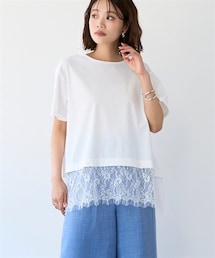 nissen | 爽快裾レースTシャツ(接触冷感・UVカット・ストレッチ)<大きいサイズ有>(Tシャツ/カットソー)