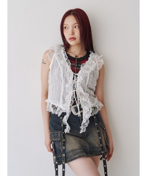 jouetie（ジュエティ）の「ラッフルフリルシアージレ（その他トップス・レディース・オフホワイト/ブラック/ピンク・M）」の14枚目の写真