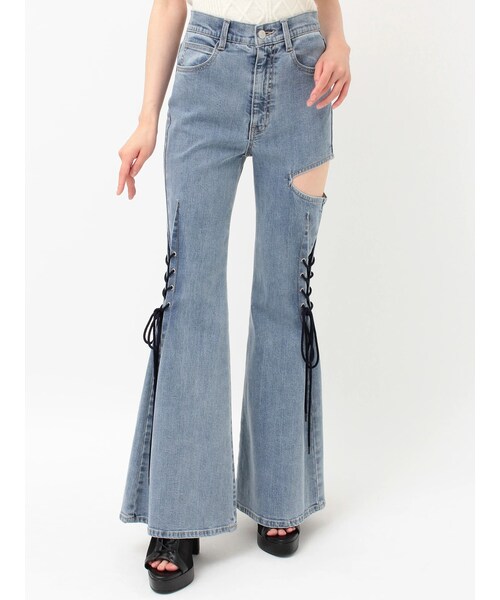 EATME（イートミー）の「サイドレースアップカットアウトデニムパンツ（デニムパンツ・レディース・アイスブルー/ミックス・S/M）」の3枚目の写真