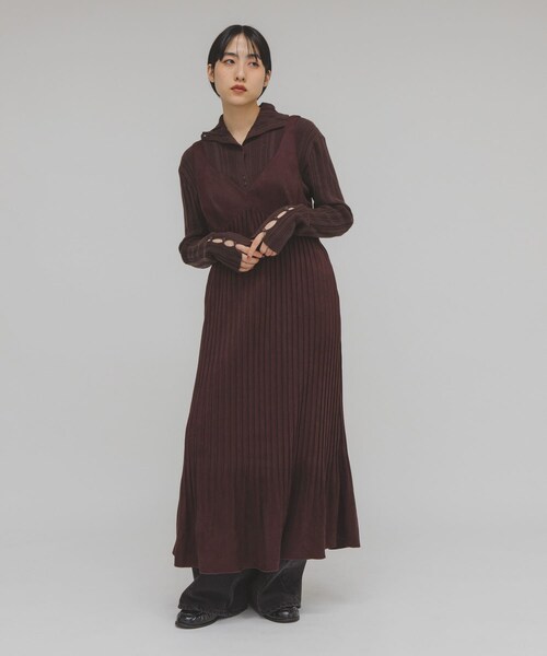 KBF（ケイビーエフ）の「ボタンアップランダムRIBニット（ニット/セーター・レディース・L.BEIGE/BROWN/CHARCOAL・One）」の16枚目の写真